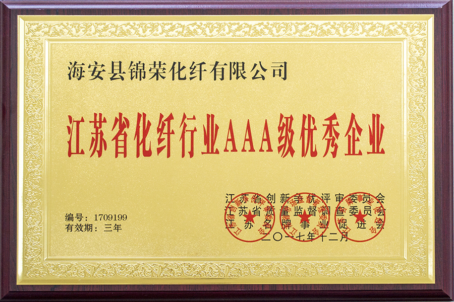 2017年荣获“江苏省化纤行业AAA级优秀企业”
